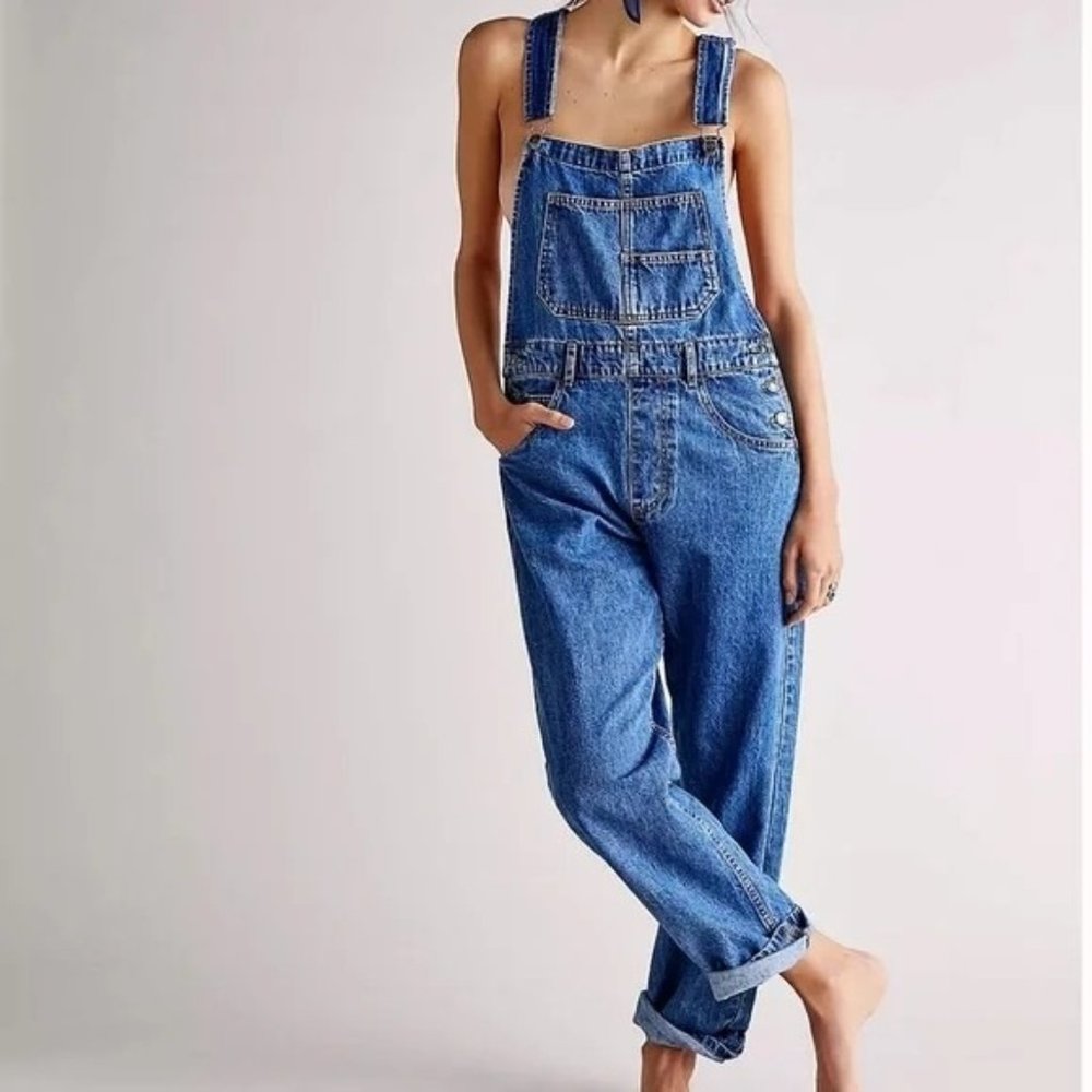 Free People We The Free Ziggy Denim Overalls Blue Denim Size S NEW - Picture 1 of 8